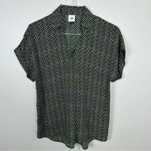 CAbi Black and White Short Sleeve Blouse